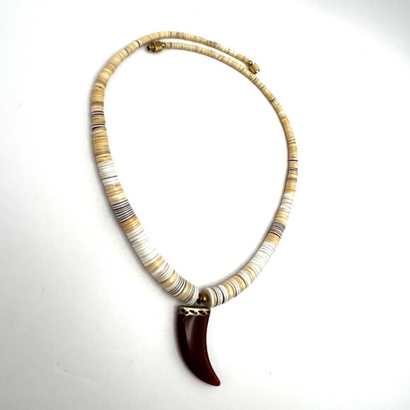 Vintage Shell Heishi Bead Necklace Carnelian Claw Pendant Tribal Boho 16 - Picture 7 of 14